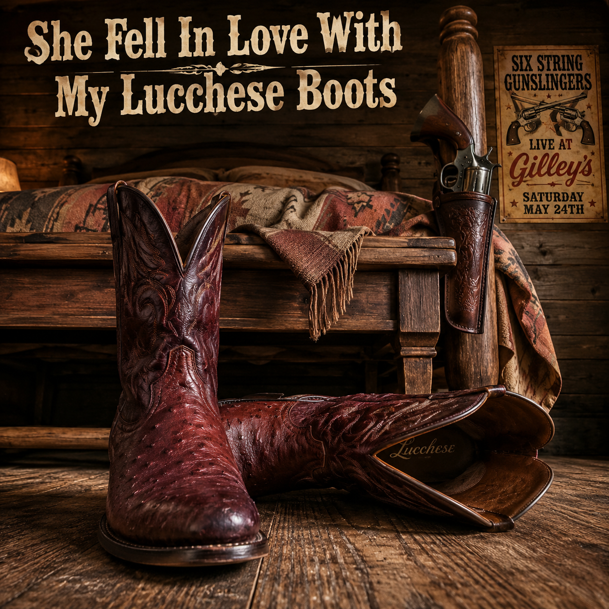 Single artwork for "She Fell... Lucchese Boots"