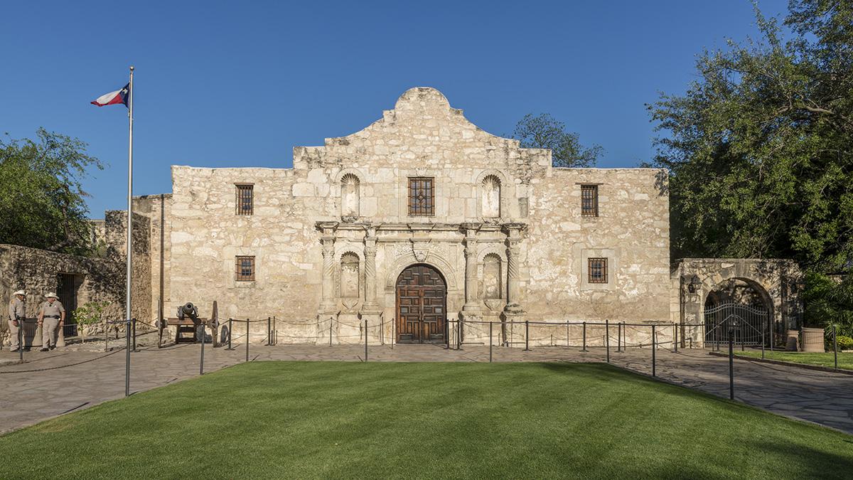 The Alamo in San Antonio beneath a blue sky